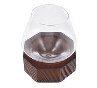 YARNOW Bicchiere per Whisky Old Fashioned in Vetro e Plastica Marrone 300ml Resistente al Caldo e Freddo Sottobicchiere in Legno per Casa e Pub