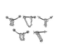 YARNOW Gioielli per Labbra da Donna 5 Pezzi in Acciaio Inossidabile Set Labret Verticale Perno a Sfera e Anello a Bilanciere per Piercing Labbro e Naso, Design a Catena Lucido per Uso