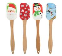 YARNOW Juego de 4 Espátulas de Silicona Navideñas - Con Mango de Madera - Resistente al Calor (240°C) y Antiadherente - Para Repostería, Cocina y Mezclas