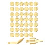 YARNOW Kit Punte per Pirografo in Ottone Oro Punta Rotonda, 43 Lettere Numeri e Simboli per Pirografia di Precisione su Legno e Pelle, Design Sostituibile Rapido per DIY