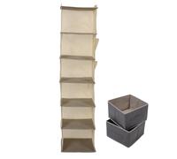 YARNOW Organizzatore Appendibile per Armadio Non Tessuto Beige, 6 Ripiani Separati Aperture Rinforzate, Struttura Robusta per Sostenere Capi Pesanti, per Guardaroba e Ingresso