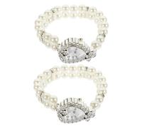 YARNOW Orologi da Donna con Cristalli e Bracciale Elastico a Doppio Ordine di Perle Finte Orologio Vintage Analogico al Quarzo Quadrante a Forma di Cuore Accessorio Elegante per Feste