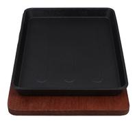 YARNOW Padella per Bistecca in Ghisa Quadrata con Base in Legno, Piastra Antiaderente Versatile per Grigliare, Friggere e Teppanyaki, Ampia Superficie per Cottura Familiare