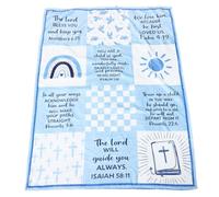 YARNOW Regali cristiani per bambino: coperta in flanella blu patchwork con versetti biblici, coperta regalo per il battesimo del bambino in occasione di baby shower e battesimi cattolici.