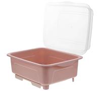 YARNOW Scolapiatti da Cucina con Coperchio Trasparente e Vassoio Raccogli Gocce Staccabile in Pp Rosa, Superficie Liscia ed Elegante per Organizzazione Utensili e Piatti