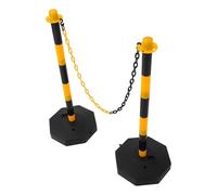 YARNOW Set 2 Pali di Sicurezza Stradale Neri-gialli Riempibili con Catena 1 M e Fissaggi, Palo Autoportante Leggero per Controllo Traffico, Parcheggi e Cantieri Urbani