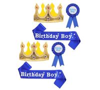 YARNOW Set 2 Pezzi Corona da Ragazzo e Fascia per Chioma Spilla Copricapo a Corona Blu Scuro per Festa di Compleanno Accessori Fotografici per Eventi e Giochi di Ruolo