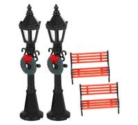 YARNOW Set 4 Pezzi Mini Lampioni Stradali e Panchine in Miniatura per Decorazioni Casa delle Bambole, Giardino delle Fate e Villaggio di Natale, Design Realistico e Materiali