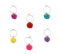 YARNOW Set 6 Anelli Segna Bicchiere da Vino in Pvc Decorativi per Feste e Cocktail, Identificatori a Forma di Rosa per Calici di Vino Colore Casuale