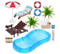 YARNOW Set di decorazioni da spiaggia in miniatura per casa delle bambole, mini sedia a sdraio e ombrellone, micro paesaggio ornamenti per giardino zen, decorazione estiva da spiaggia, mondo in