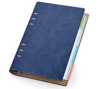 Yarotm Quaderno ad Anelli A5-1 Pezzo Agenda Anelli A5 Ricaricabile 14x21cm - 150 Fogli 100GSM Quadretti 5x5mm Carta Riutilizzabile Notebook con Divisori - Diario di Viaggio in Pelle PU Blu Scuro