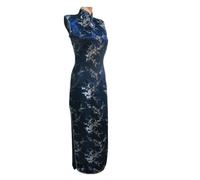 YAROVA Vestito da Cinese Donna -Abito Tradizionale Cinese Primavera Estate Manica Corta Raso Lungo Sottile Cheongsam Orientale Qipao Moda Abiti da Sposa per Feste retrò,Blue,L