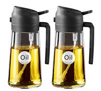 YARRAMATE 2 dispenser per olio d'oliva, 470 ml, spruzzatore 2 in 1 per cucinare, nebulizzatore per olio alimentare per cucina, friggitrice ad aria, insalata, friggitrice, barbecue (nero)