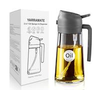 YARRAMATE Bottiglia dispenser per olio d'oliva per cucina, spruzzatore 2 in 1 per cucinare, 470 ml, bottiglia spray in vetro con versatore, nebulizzatore per olio alimentare (05_Grigio)