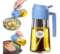 YARRAMATE Bottiglia dispenser per olio d'oliva per cucina, spruzzatore 2 in 1 per cucinare, 470 ml, bottiglia spray in vetro con versatore, nebulizzatore per olio alimentare（azzurro）