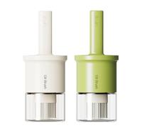YARRAMATE Dispenser Olio da Cucina con Spazzola in Silicone Resistente al Calore e Vetro da 2, 300 ml Dosatore, Bottiglia con Dosatore per Salse Barbecue Frittura (Bianco e Verde)