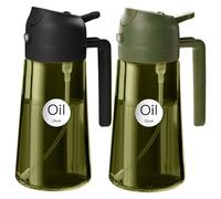 YARRAMATE Spruzzatore per olio verde scuro da 470 ml, per cucinare con adesivi, bottiglia dispenser di olio d'oliva 2 in 1 di qualità alimentare, per gadget da cucina, friggitrice ad aria, insalata