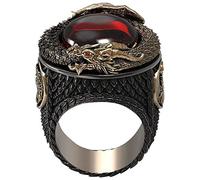 Yarrzhen Anello da uomo in due tonalità, vintage, punk, con pietra rossa, drago gotico, anello totem ghiacciato per ragazzi (9)
