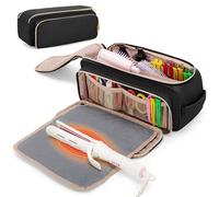 Yarwo Borsa da Viaggio per Strumenti per Capelli con Tappetino Resistente al Calore per lisciante/arricciacapelli, Organizer 2 in 1 con Tasche, Nero