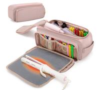 YARWO Borsa da viaggio per strumenti per capelli con tappetino resistente al calore per lisciante/arricciacapelli, organizer 2 in 1 con tasche, Beige Rosa