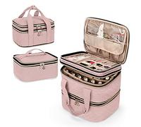 Yarwo Borsa da Viaggio Rimovibile per 48 Bottiglie di Smalto per Unghie, Organizzatore a 3 strati per Smalto per Unghie e Accessori per Nail Art, Beige Rosa(In attesa di brevetto)
