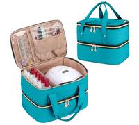 Yarwo Borsa Organizer per Smalti per 50 Flaconi (15 ml - 0,5 fl.oz) e Lampada Unghie UV, Borsa da Viaggio per Smalti per Unghie, Valigetta Porta Smalti per Unghie, Verde Acqua, In attesa di brevetto