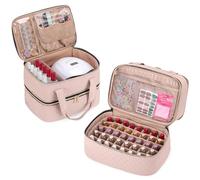 Yarwo Valigetta Porta Smalti e Lampada Unghie UV, Borsa Organizer per Smalti per 50 Flaconi(15ml - 0.5 fl.oz) Staccabile a 2 Strati, Custodia per Strumenti per Unghie, Rosa Pallido