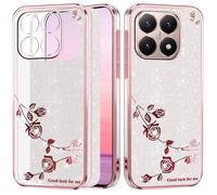 Yarxiawin Brillantini Custodia per Xiaomi 15T 5G, Effetto Glitter per Xiaomi 15T Cover Trasparente Silicone Sottile Morbido Lusso Case Fiore Antiurto (Rosa-Argento)