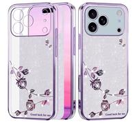Yarxiawin Cover per iPhone 17 Pro MAX Trasparente Silicone Effetto Glitter, Lusso Brillantini Custodia Fiore Protezione Antiurto Rosa Case Morbido Sottile (Viola-Argento)
