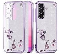 Yarxiawin Cover per Samsung Galaxy S25 FE 5g Trasparente Silicone Effetto Glitter, Lusso Brillantini Custodia Fiore Protezione Antiurto Rosa Case Morbido Sottile (Viola-Argento)