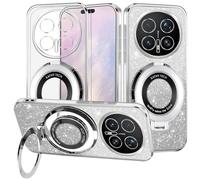 Yarxiawin Custodia Per Honor Magic 8 Pro 5g con Anello Supporto Magnetico Rosa, Glitter Case per Honor Magic 8 Pro Cover Trasparente Silicone Brillante Sottile Antiurto Morbido (Argento)