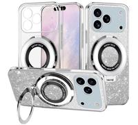 Yarxiawin Custodia Per iPhone 17 Pro Max con Anello Supporto Magnetico Rosa, Glitter Case per iPhone 17 Pro Max Cover Trasparente Silicone Brillante Sottile Antiurto Morbido (Argento)