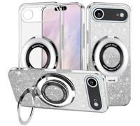 Yarxiawin Custodia Per iPhone Air con Anello Supporto Magnetico Rosa, Glitter Case per iPhone Air Cover Trasparente Silicone Brillante Sottile Antiurto Morbido (Argento)