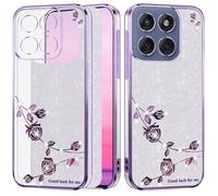 Yarxiawin Custodia per Motorola Moto Edge 60 Fusion, Effetto Glitter per Motorola Edge 60 Fusion Cover Trasparente Silicone Sottile Fiore Rosa Brillantini Case Antiurto Morbido (Viola-Argento)