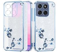 Yarxiawin Custodia per Motorola Moto Edge 60 Fusion, Effetto Glitter per Motorola Edge 60 Fusion Cover Trasparente Silicone Sottile Fiore Rosa Brillantini Case Antiurto Morbido (Blu-Argento)