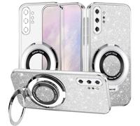 Yarxiawin Custodia Per Samsung Galaxy Note 10 Plus con Anello Supporto Magnetico Rosa, Glitter Case per Samsung Note 10 Plus Cover Trasparente Silicone Brillante Sottile Antiurto Morbido (Argento)