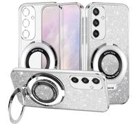 Yarxiawin Custodia per Samsung Galaxy S24 5g Silicone Glitter Sottile Effetto Anello Supporto per Samsung S24 Cover Trasparente Glitter Antiurto Case Morbida Cover Estetica (Argento)