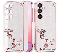 Yarxiawin Custodia per Samsung Galaxy S25 5G Silicone Morbido Rosa Effetto Glitter per Samsung S25 Cover Trasparente Sottile Fiore Protezione Antiurto Case Brillantini (Argento-Rosa)