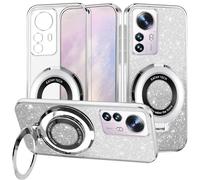 Yarxiawin Custodia Per Xiaomi 12 Lite 5G con Anello Supporto Magnetico Rosa, Glitter Case per Xiaomi 12 Lite Cover Trasparente Silicone Brillante Sottile Antiurto Morbido (Argento)