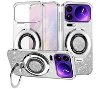 Yarxiawin Custodia Per Xiaomi 17 Pro Max 5g con Anello Supporto Magnetico Rosa, Glitter Case per Xiaomi 17 Pro Max Cover Trasparente Silicone Brillante Sottile Antiurto Morbido (Argento)