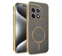 Yarxiawin Pelle Custodia per OnePlus ACE 2 Pro 5g con Magnetica Anello, Elegante Trama Fibra Per OnePlus ACE 2 Pro Cover Silicone Sottile Leggera Nero Case Antiurto Anti-Impronta (Marrone)