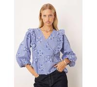YAS - Blusa a quadretti color blu e bianco con volant 16