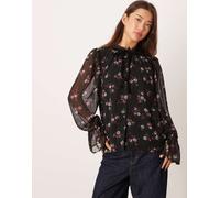 YAS - Blusa bohémien in chiffon nero a fiori con volant 42