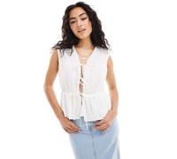 YAS - Blusa stile grembiule bianca senza maniche allacciata davanti-Bianco XL