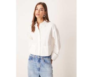YAS - Camicia corta premium bianca con tasche-Bianco 46