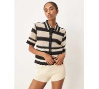 YAS - Cardigan a maniche corte a righe nere e color crema all'uncinetto-Nero L