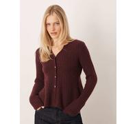 YAS - Cardigan a peplo in maglia bordeaux-Rosso XL