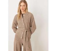 YAS - Cardigan allacciato in vita in maglia a trecce marrone chiaro in coordinato 42