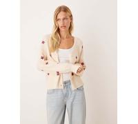 YAS - Cardigan color crema con maniche a palloncino con polsino e rose ricamate-Bianco M