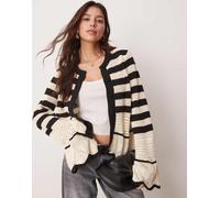 YAS - Cardigan in maglia all'uncinetto color panna a righe nere-Nero XS
